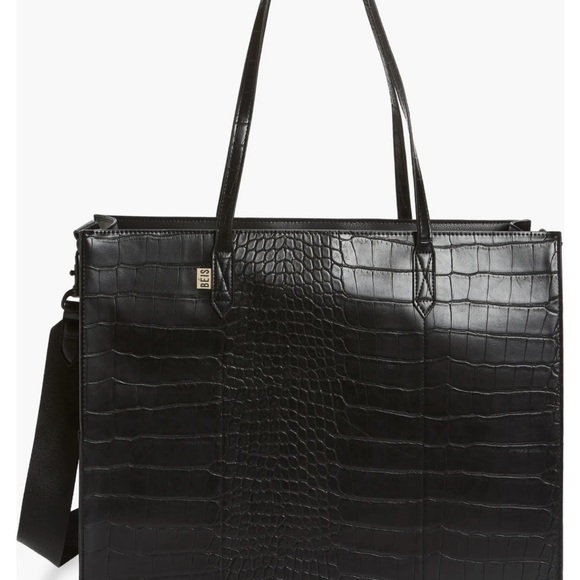 BEIS Handbags - BEIS Black Structured Tote Bag with Crocodile Texture